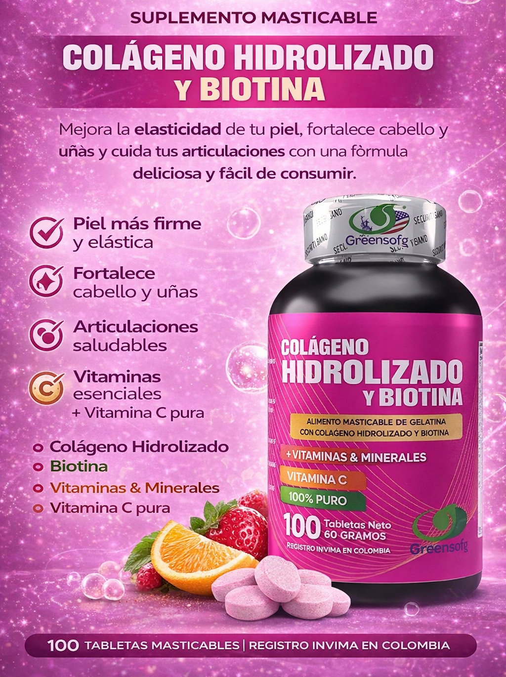 COLAGENO HIDROLIZADO BIOTINA 100 CAPS